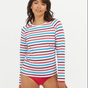 NWT Spanx Ocean Stripe Hibiscus Swim Shirt Rashguard XL
